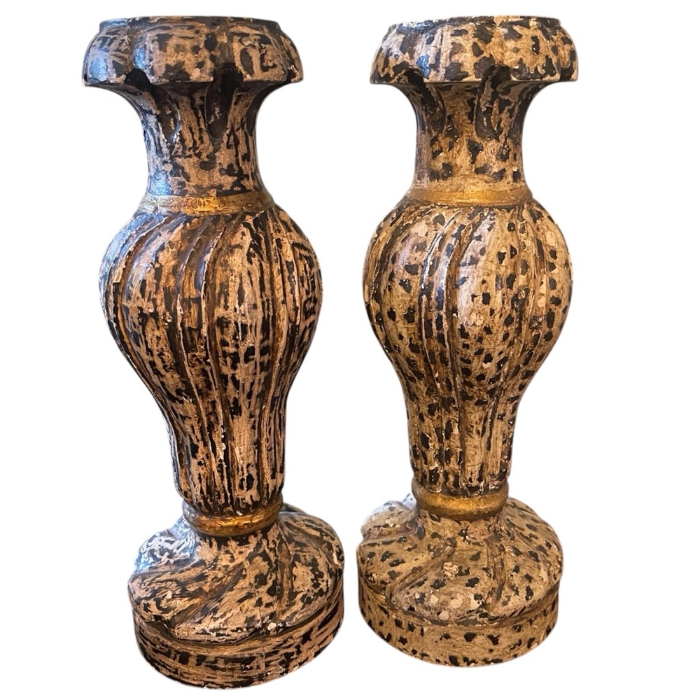 Set Of 2 Pottery Barn Booker Pillar Aluminum Candle Holder 13 Inch Speckled‎